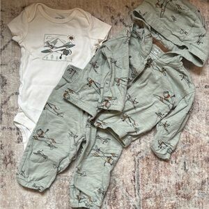Carter's Sage Green Airplane Hoodie & Onesie Set